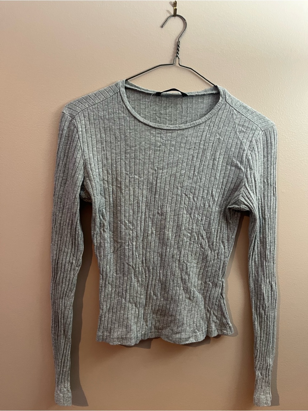 3 x Women's Ribbed Long-Sleeve Crew Neck Top - Gray, maroon, black